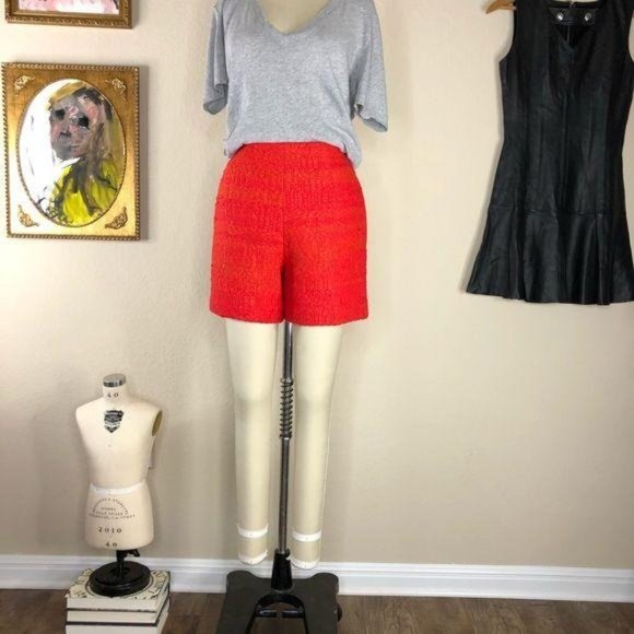 Carven Red Orange High Waisted Tweed Shorts Dress - Picture 2 of 7
